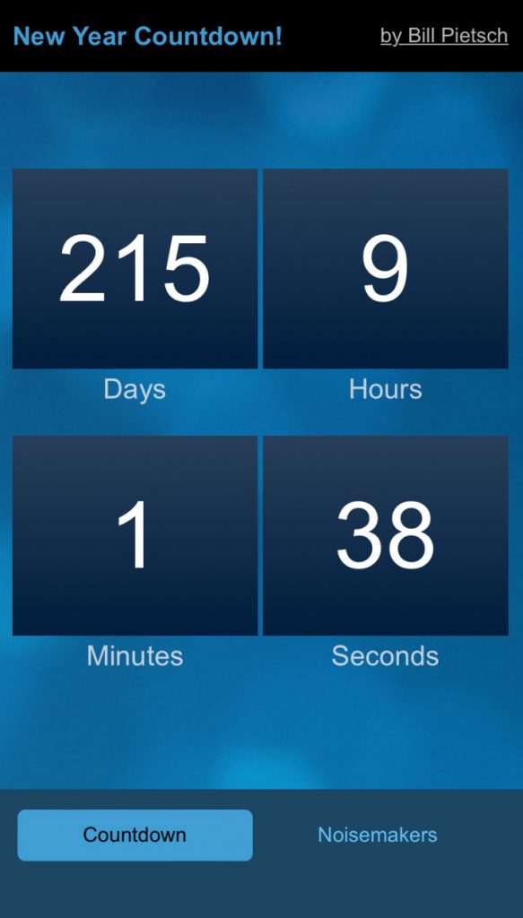 Countdown tab selected with clock showing days, hours, minutes, seconds remaining